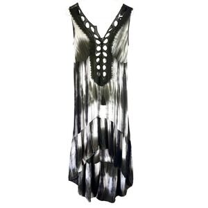 Venus Womens Tie-Dye High Low Boho Dress Size Small‎ Tie Front Tassel Flowy